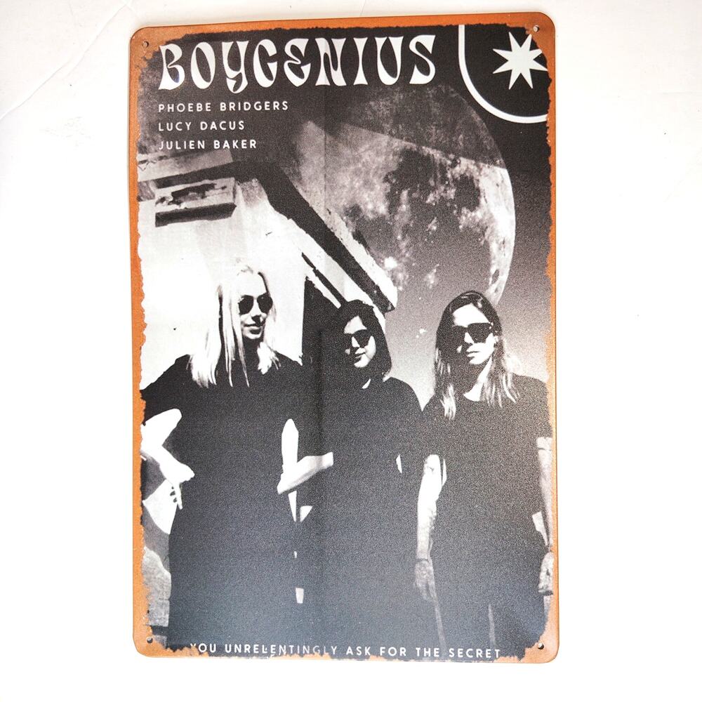 Boygenius Tin Sign 12×8 Bridgers Dacus Baker Moon Photo Metal Wall Art Decor
